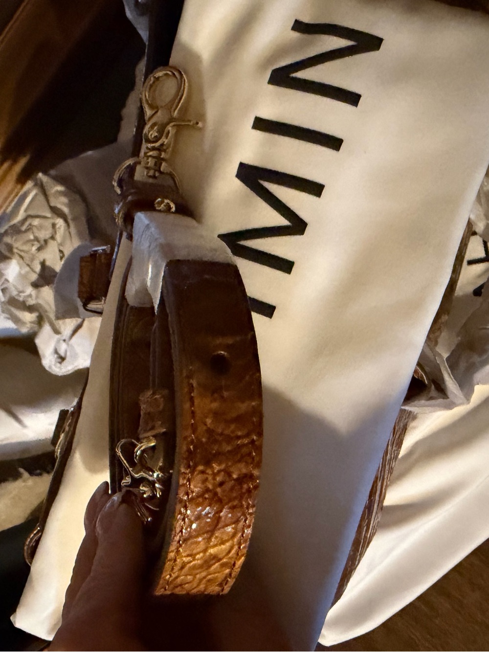 Brahmin Cognac Croc-Embossed Leather Satchel Finley carry all - Picture 5 of 8